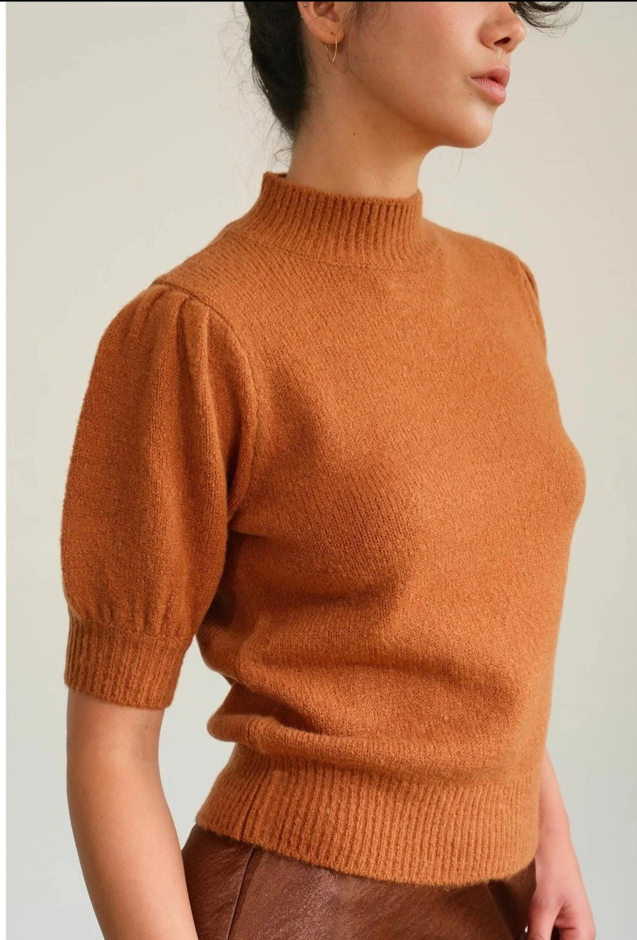 Short Sleeve Sweater with Puff Sleeves