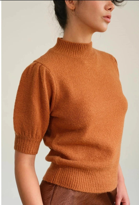 Short Sleeve Sweater with Puff Sleeves