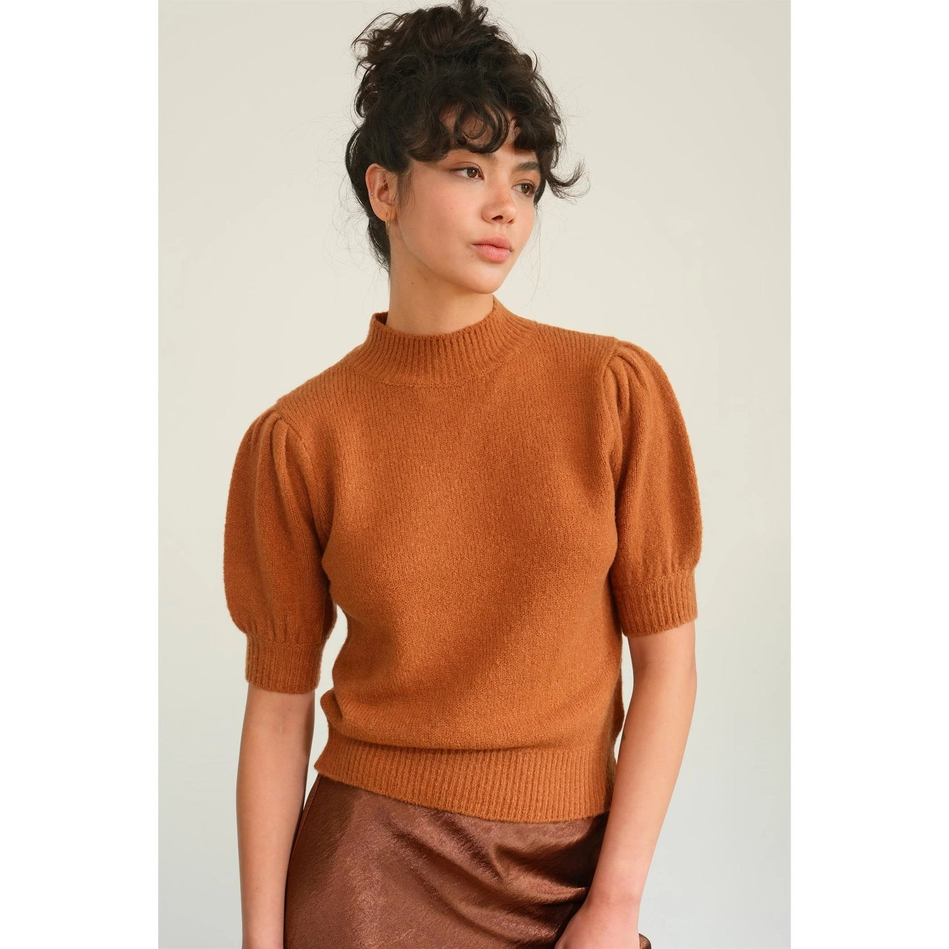 Short Sleeve Sweater with Puff Sleeves