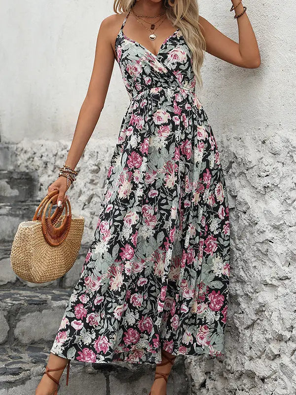 Womens Floral Vacation Maxi Dress