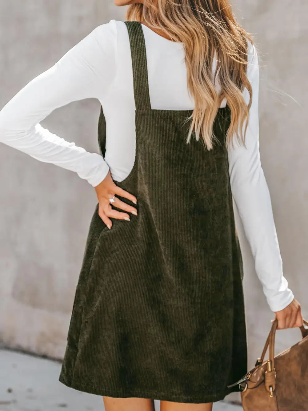 Solid Front Pockets Sleeveless Corduroy Overall Dress