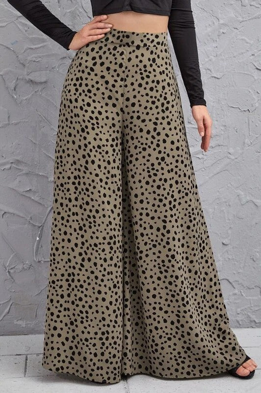 High Waisted Leopard Print Wide Leg Pant