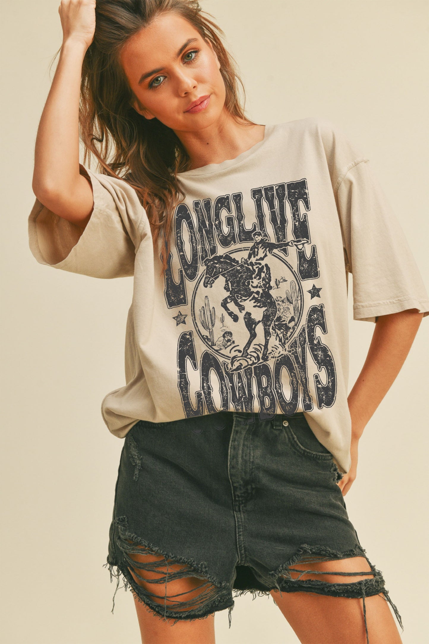 Oversized Long Live Cowboys Graphic Tee