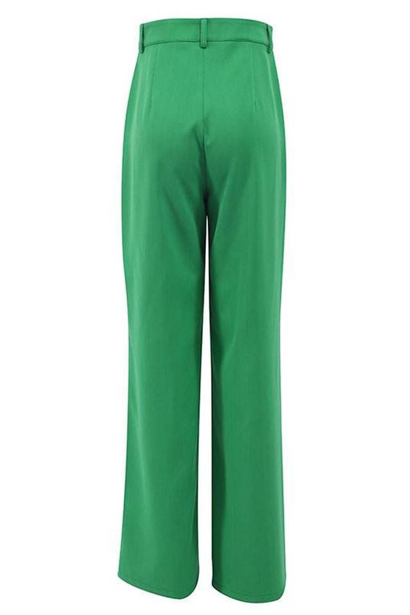 Green Polyester High Rise Waist Trouser