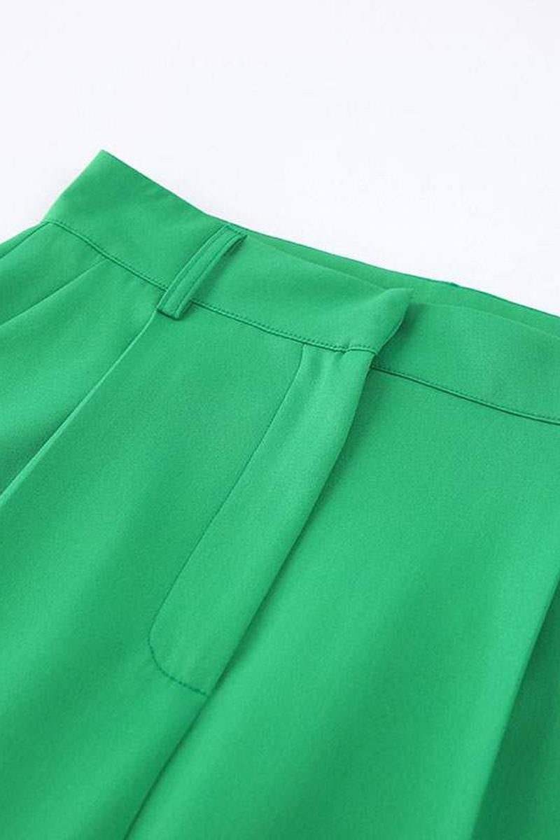 Green Polyester High Rise Waist Trouser