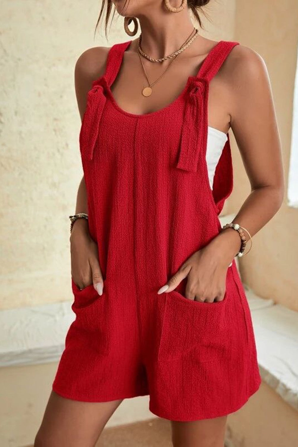 Front Tie Causal Romper with Pockets