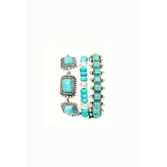 Turquoise and Silver Bracelet Set