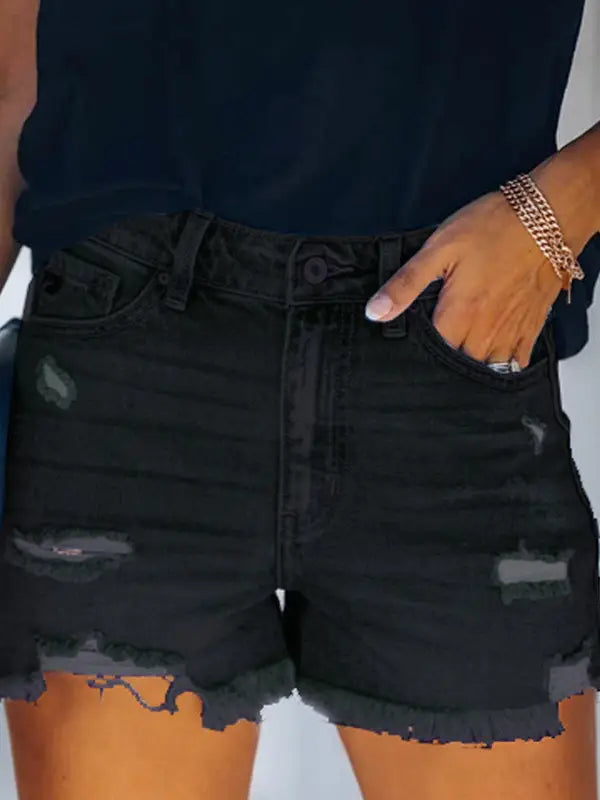 High-Rise Distressed Denim Shorts