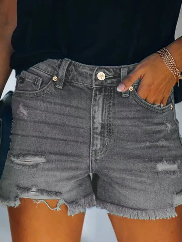 High-Rise Distressed Denim Shorts